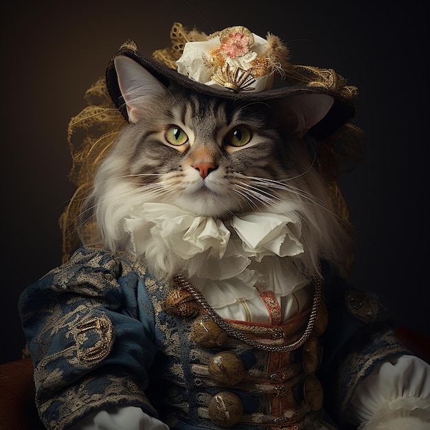 Photograph of a Cat in Renaissance clothing