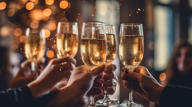 photograph of Cheers Group of People holding glasses of champagne making a toast