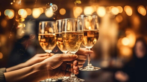 photograph of Cheers Group of People holding glasses of champagne making a toast