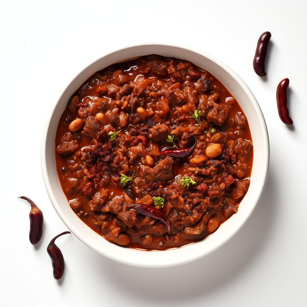 Photograph of chili top down view wite background