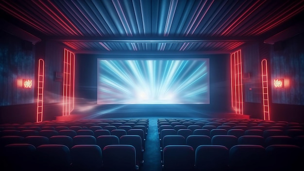 photograph of Cinema concept Empty cinema screen with audience