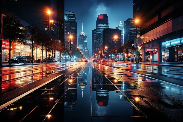 Photograph of a Cityscape at Night Capturing the Lights and Energy