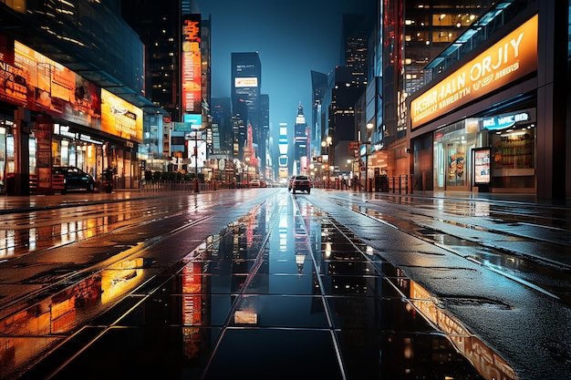 Photograph of a Cityscape at Night Capturing the Lights and Energy