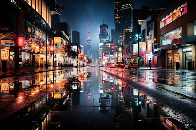 Photograph of a Cityscape at Night Capturing the Lights and Energy