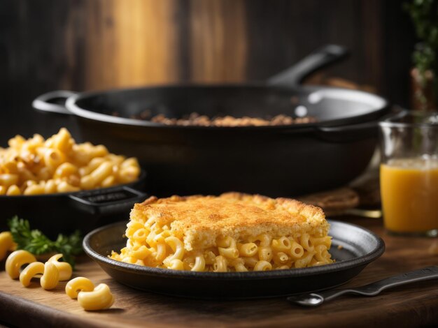 Foto fotografia di un classico piatto di maccheroni e formaggio con una crosta dorata e formaggio