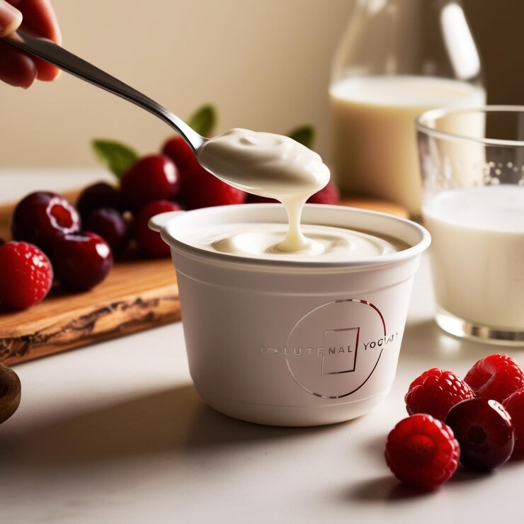 Photo photograph of a closeup shot of a sleek branded creamy greek yogurt cup ai generated