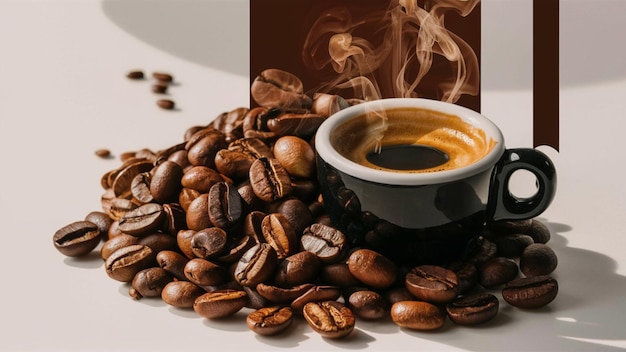 photograph of coffee beans and an espresso shot