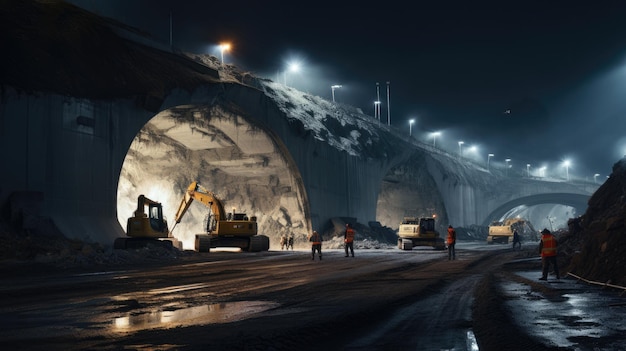 콘크리트 도로 터널 건설 굴삭기 사진