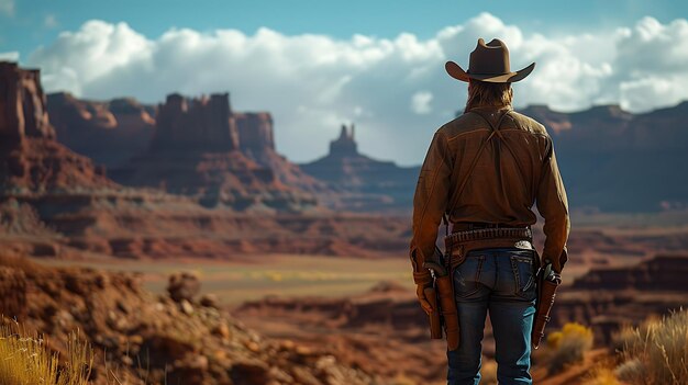 Photo photograph of cowboy crossing over desert