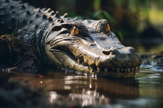 Фотография крокодила с естественным освещением 50 мм объектив генеративный ай