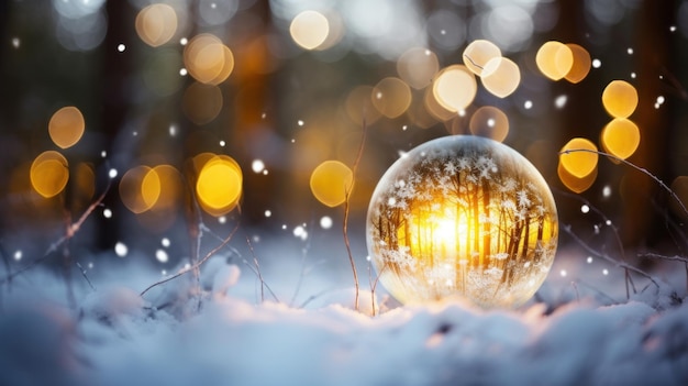 Photograph Crystal ball decoration in snow bokeh effect