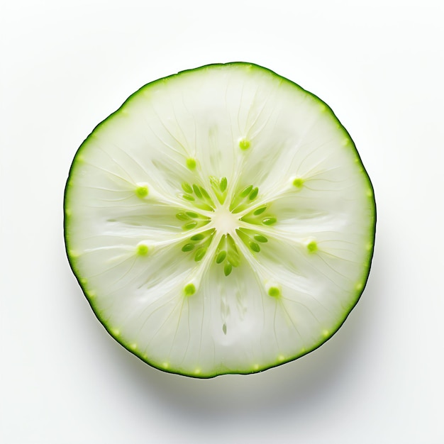 Photograph of cucumber top down view wite background