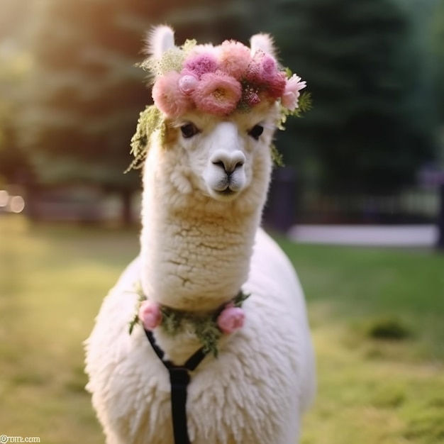 Foto una fotografia del simpatico e adorabile lama alpaca