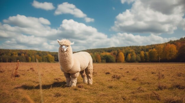 A photograph of cute and adorable alpaca llama