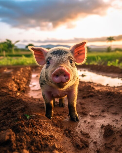 Foto una fotografia di maiale carino e adorabile