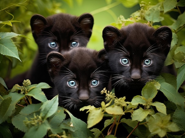 Photo photograph cute black panther group of animals in a yard