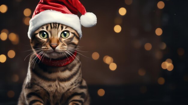 a photograph of cute happy smiling toyger cat wearing santa clause costume