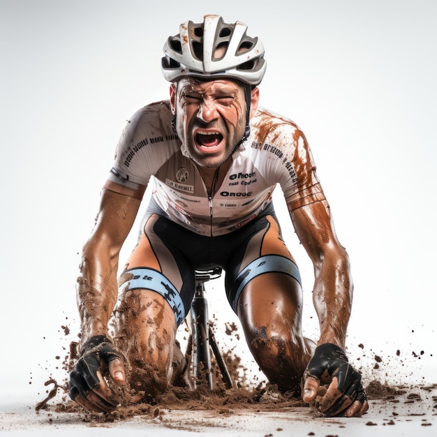 Photograph of a cyclist on a road in distress