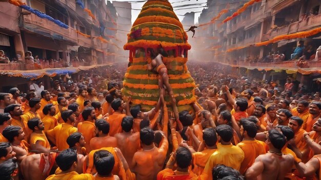 Photograph of dahi handi festival in india