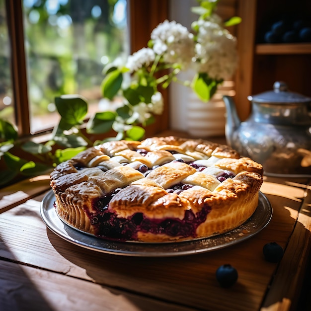 Photograph of Delicious charm of a freshly baked blueberry pie