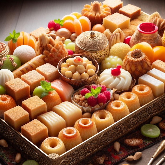 A photograph of delicious oriental Arabic sweets