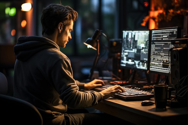 A photograph of a developer writing code on a computer