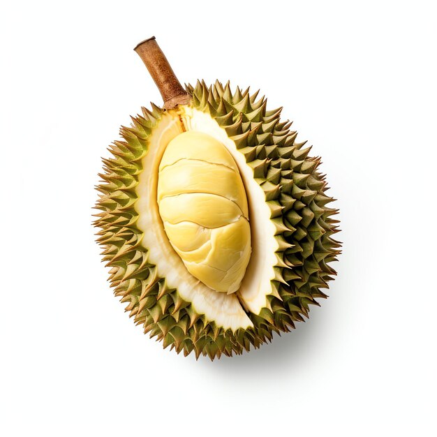 Photograph of durian top down view wite background