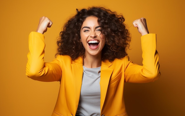 Photograph of an ecstatic woman shouting 39yeah39 with fist raised