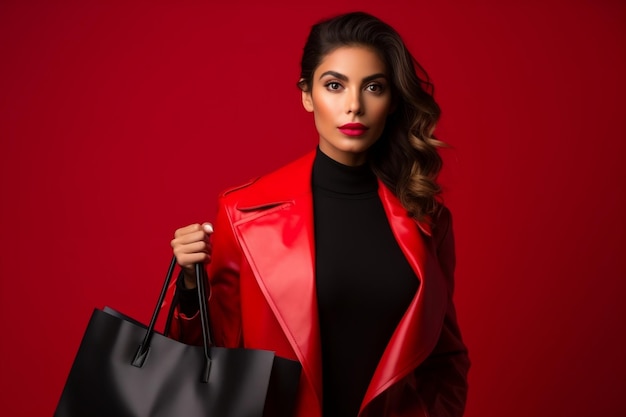 Photograph of a fashionable woman holding shopping bags in the studio AI