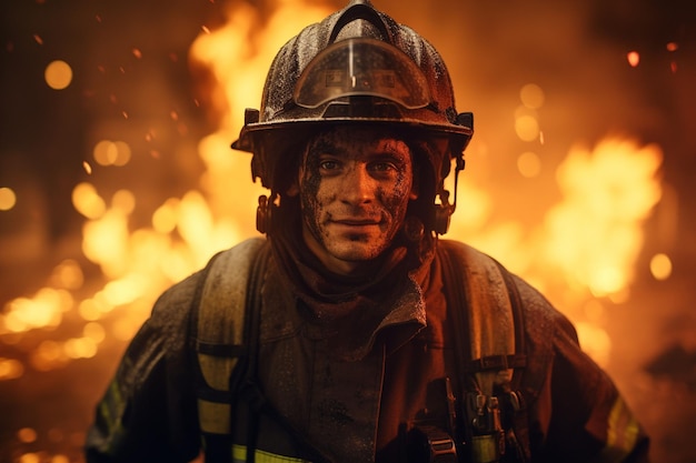 a photograph of a fireman near some fire in the Generative ai