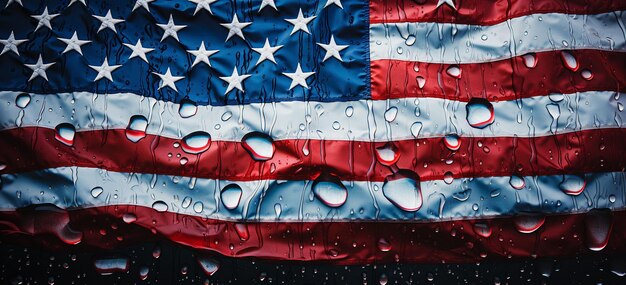 Photograph the flag during or after a light rain capturing raindrops on the fabric