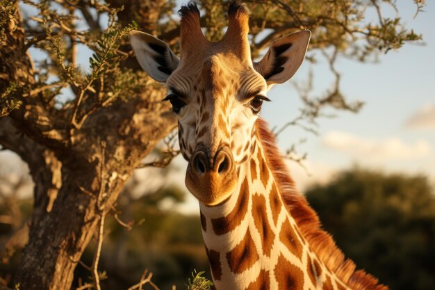 Foto fotografia della giraffa luce naturale_ lente 50mm generativa ai