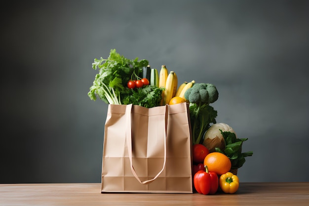 Photograph of grocery shopping app and grocery bag full of items