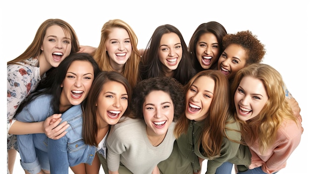 Photograph of a Group of adult girls happy and excited style of website design blank white background cute mixed nationality beautiful asset design Generative AI technology