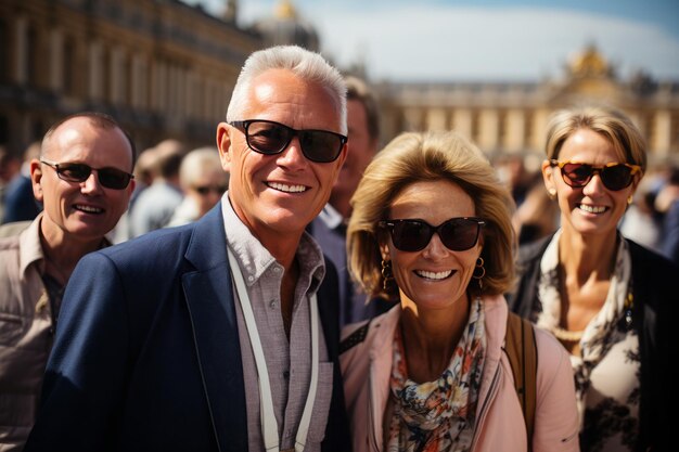 Photo a photograph of a group of tourists visiting the palace of versailles