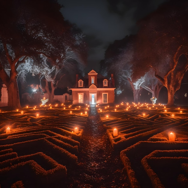 Photograph of a Halloweenthemed outdoor haunted maze