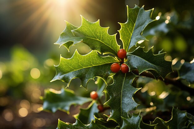 Photograph Of Holly Leaf Natural Light Generative AI