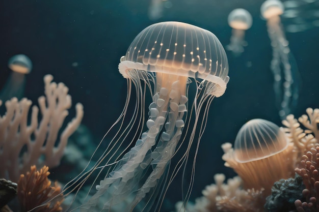 a photograph of jellyfish