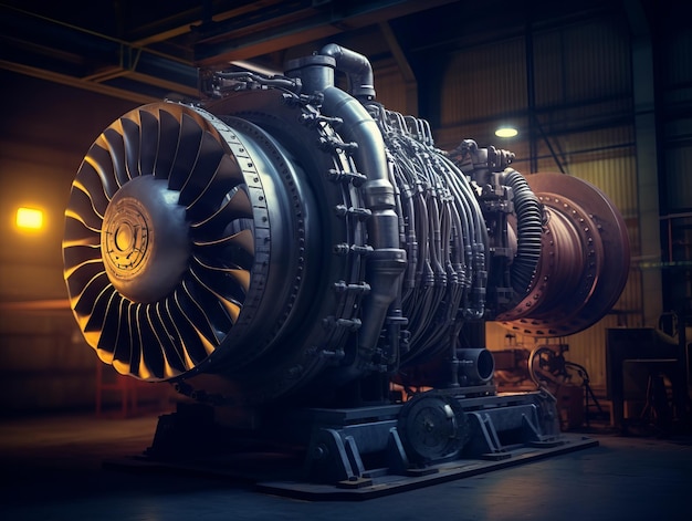 大型タービンエンジンの写真 素晴らしいリアリズム 映画の照明