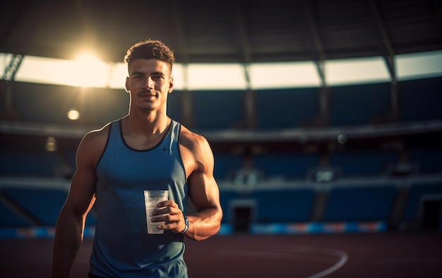 A Photograph of a Latino Male Sprinter Athlete on a Track Generative AI
