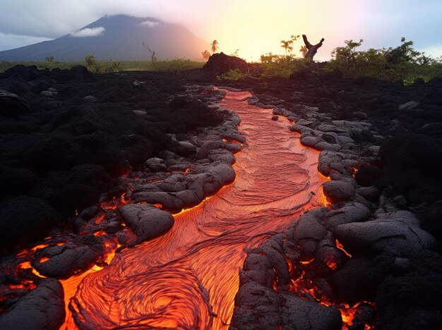 Fotografare un fiume di lava in un paesaggio vulcanico