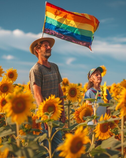 Photo a photograph of an lgbtq flag flying above background