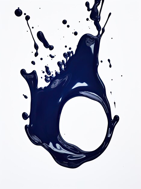 Photo photograph navy blue paint swirl on white background paint stain paint bubbles