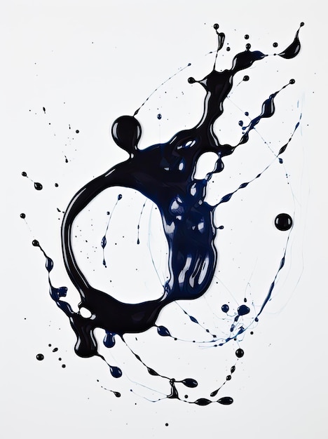 Photograph Navy Blue paint swirl on white background paint stain paint bubbles