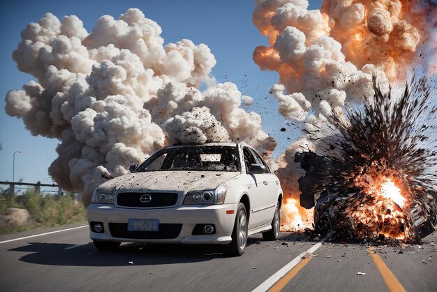 写真 高速道路を走行する爆発車両の写真