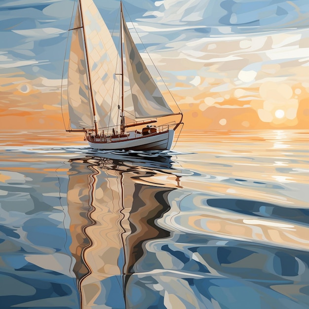 photograph and painting sail boat in water
