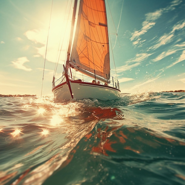 photograph and painting sail boat in water