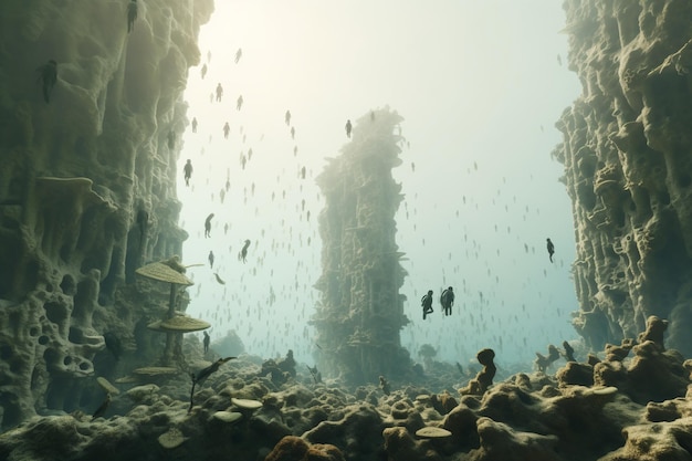 Photograph of people diving on preserved coral reefs