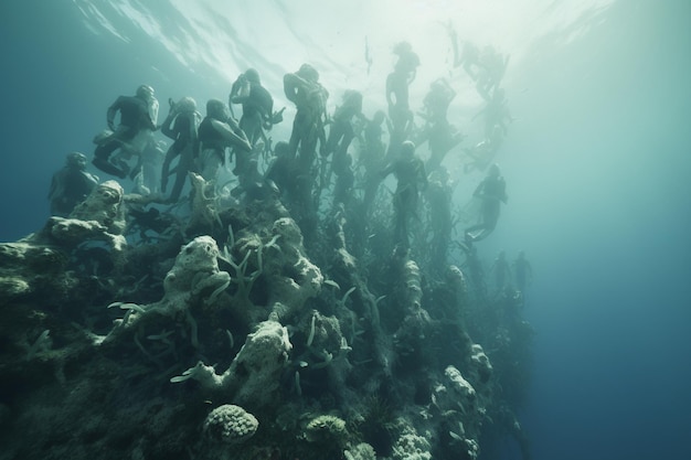 Photograph of people diving on preserved coral reefs