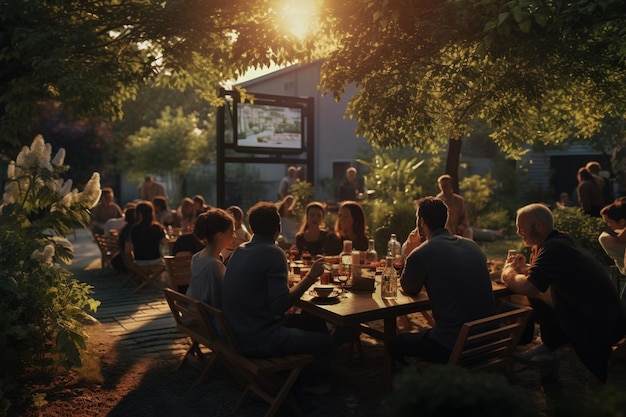 Photograph of people enjoying meals outdoors